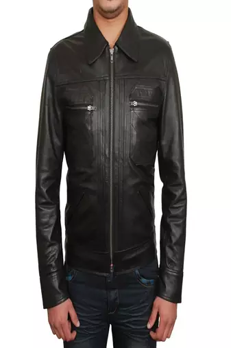 men's black lambskin leather jacket classic zip up style stylish genuine