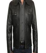 Men's black lambskin leather- 2 pocket & zipper detail style