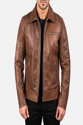 men's brown lambskin leather jacket classic zip up style premium modern 1