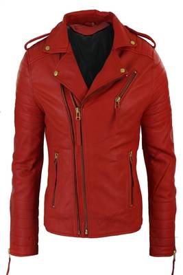 men's red premium lambskin leather jacket quilted shoulder detailing premium 2