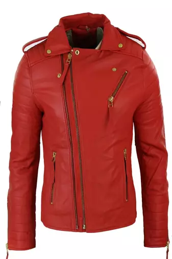men's red premium lambskin leather jacket quilted shoulder detailing premium