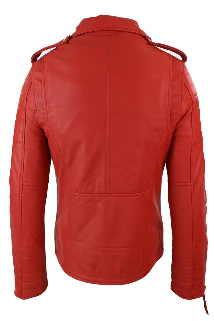 men's red premium lambskin leather jacket quilted shoulder detailing premium