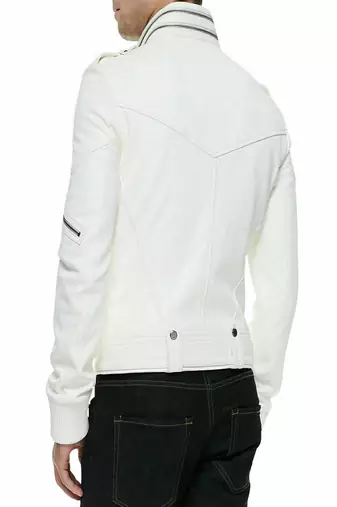 men's white lambskin leather biker jacket asymmetrical zip closure premium