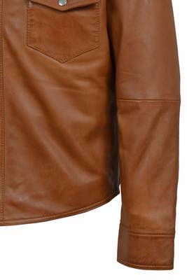 men's brown lambskin leather jacket snap button front closure 2