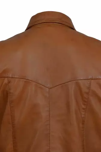 men's brown lambskin leather jacket snap button front closure