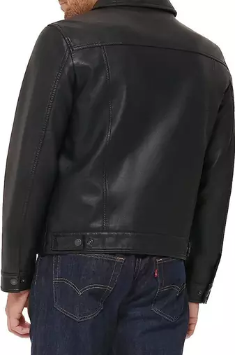 men's black lambskin leather jacket snap button front closure authentic