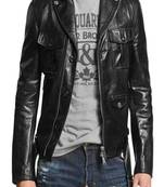 men's black premium lambskin leather jacket adjustable belted waist stylish