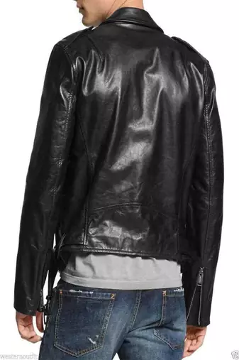 men's black premium lambskin leather jacket adjustable belted waist stylish