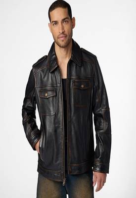 men's black lambskin leather trucker jacket vintage inspired look 1