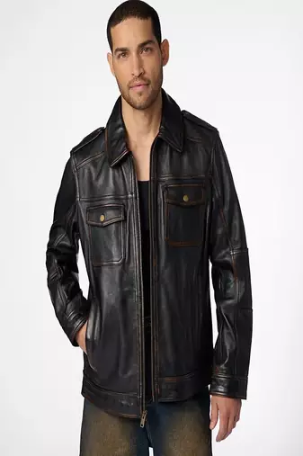men's black lambskin leather trucker jacket vintage inspired look