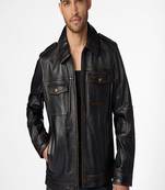 men's black lambskin leather trucker jacket vintage inspired look