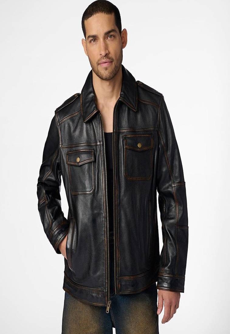 men's black lambskin leather trucker jacket vintage inspired look