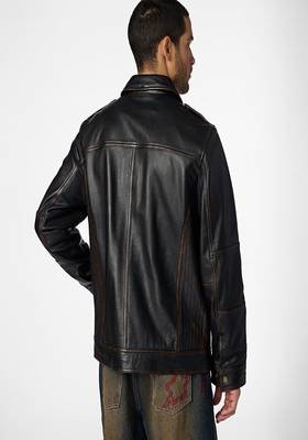 men's black lambskin leather trucker jacket vintage inspired look 2