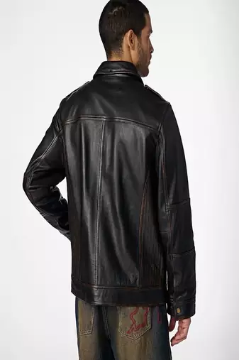 men's black lambskin leather trucker jacket vintage inspired look