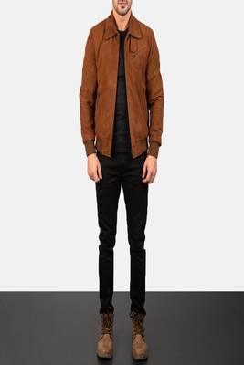 men's brown suede leather jacket classic zip up style timeless 1