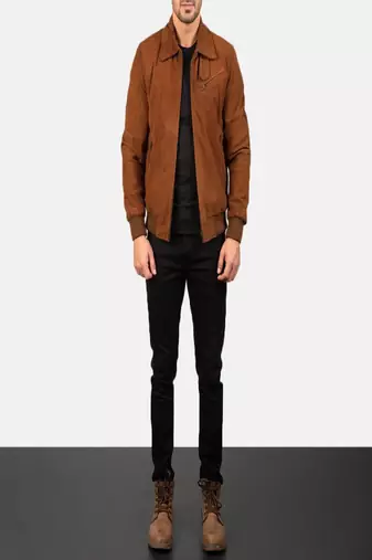 men's brown suede leather jacket classic zip up style timeless