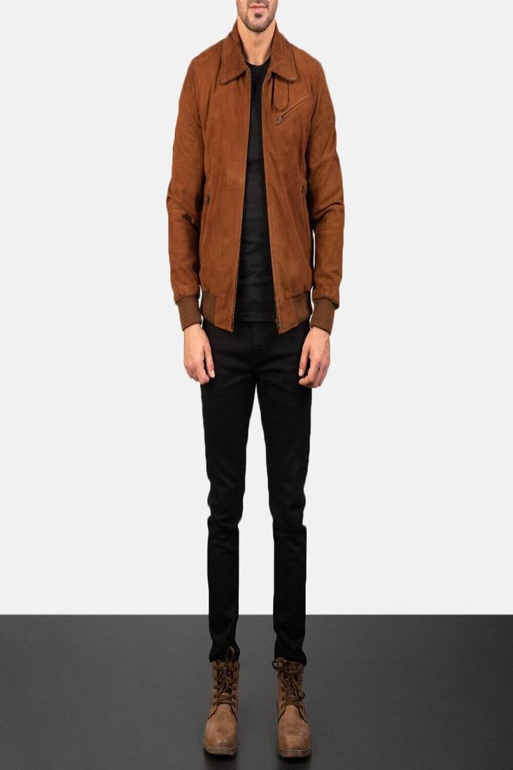 men's brown suede leather jacket classic zip up style timeless