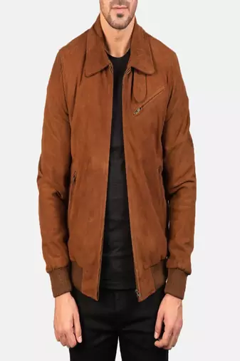 men's brown suede leather jacket classic zip up style timeless