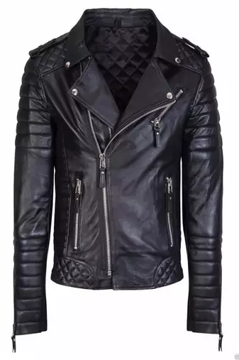 men's black premium lambskin leather jacket asymmetrical zip closure modern