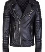 men's black premium lambskin leather jacket asymmetrical zip closure modern