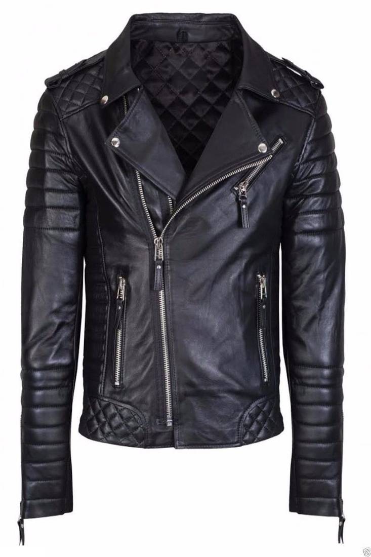 men's black premium lambskin leather jacket asymmetrical zip closure modern