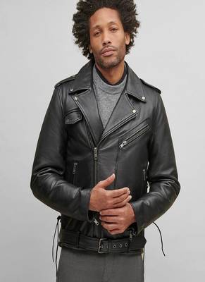 men's black premium lambskin leather jacket asymmetrical zip closure modern 3