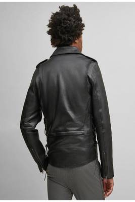 men's black premium lambskin leather jacket asymmetrical zip closure modern 4