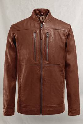 men's brown lambskin leather jacket classic zip up style premium authentic 1