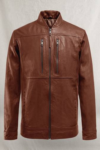 men's brown lambskin leather jacket classic zip up style premium authentic