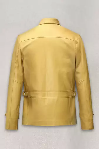 men's yellow premium lambskin leather jacket adjustable belted waist