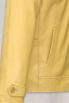 men's yellow premium lambskin leather jacket adjustable belted waist 4
