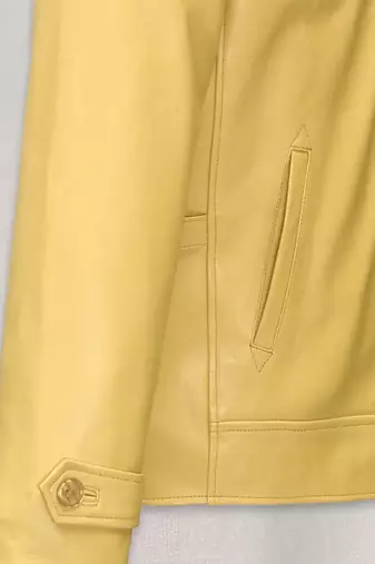 men's yellow premium lambskin leather jacket adjustable belted waist