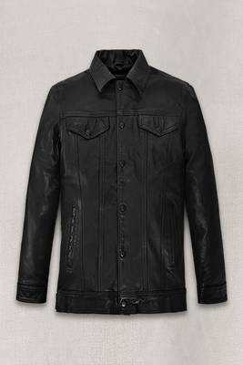 men's black lambskin leather jacket snap button front closure genuine 1