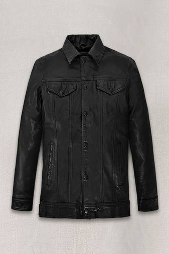 men's black lambskin leather jacket snap button front closure genuine