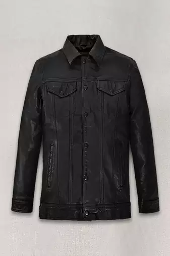 men's black lambskin leather jacket snap button front closure genuine