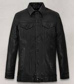 men's black lambskin leather jacket snap button front closure genuine