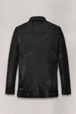 men's black lambskin leather jacket snap button front closure genuine 3