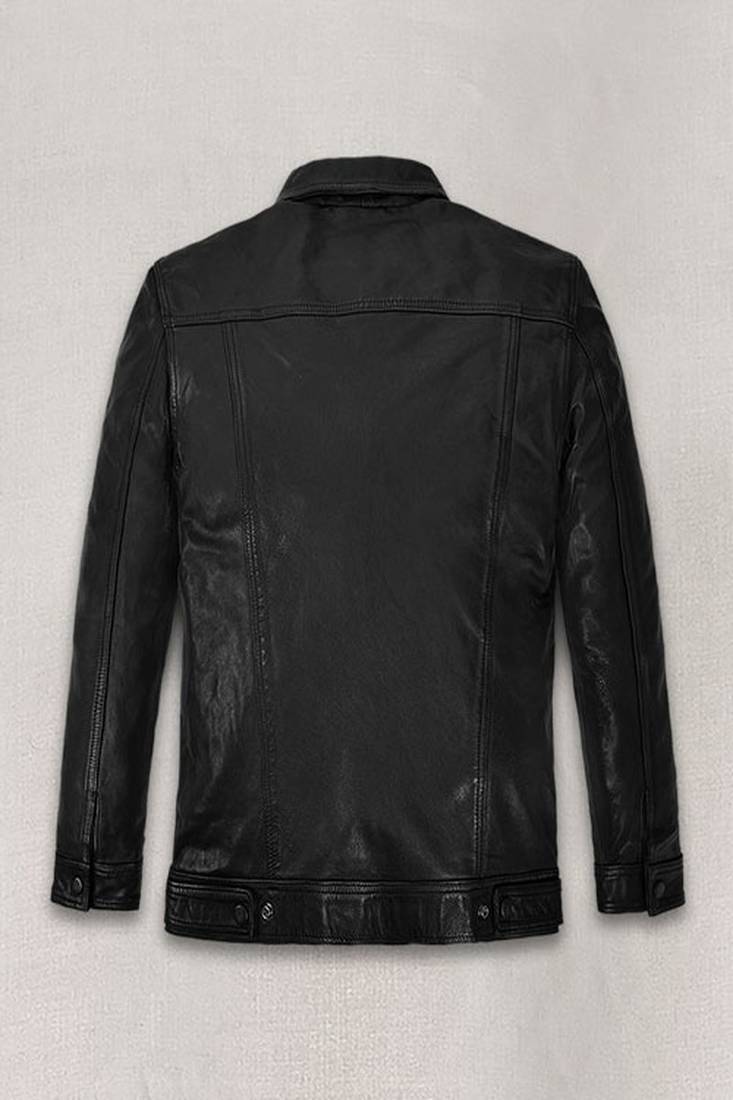 men's black lambskin leather jacket snap button front closure genuine