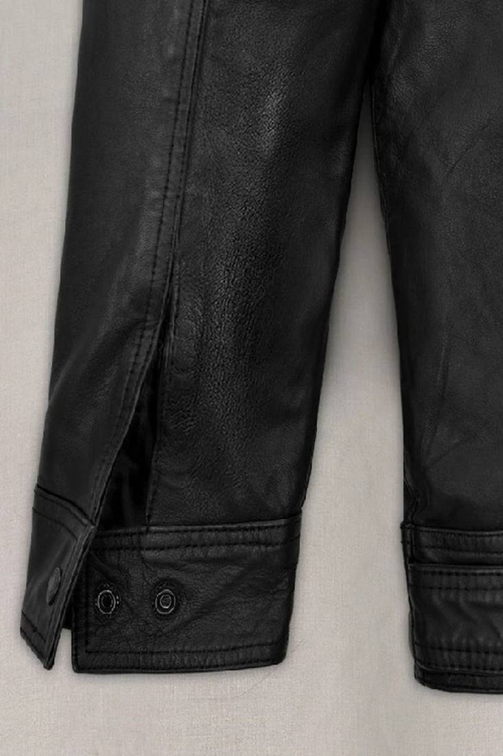 men's black lambskin leather jacket snap button front closure genuine