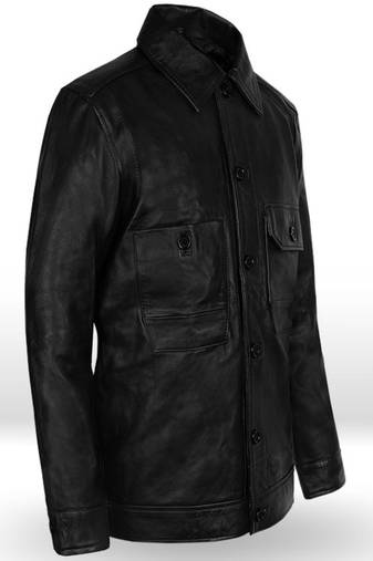 men's black lambskin leather jacket snap button front closure superior