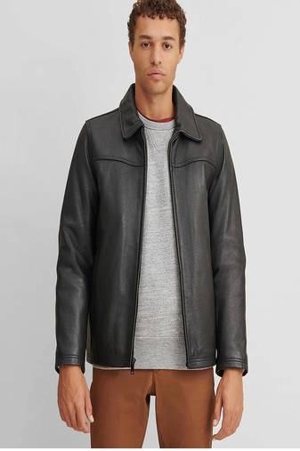 men's black lambskin leather jacket classic zip up style stylish elegant