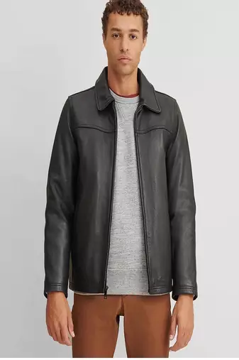 men's black lambskin leather jacket classic zip up style stylish elegant
