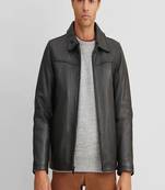 men's black lambskin leather jacket classic zip up style stylish elegant