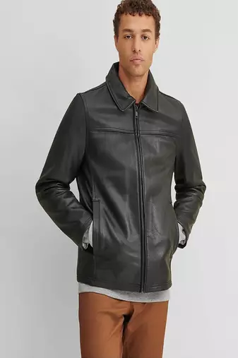 men's black lambskin leather jacket classic zip up style stylish elegant
