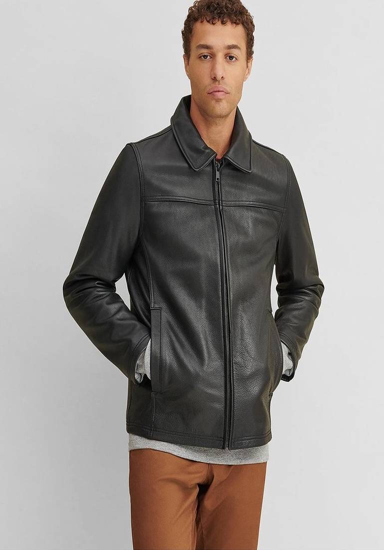 men's black lambskin leather jacket classic zip up style stylish elegant