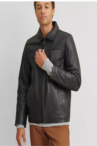 men's black lambskin leather jacket classic zip up style stylish elegant