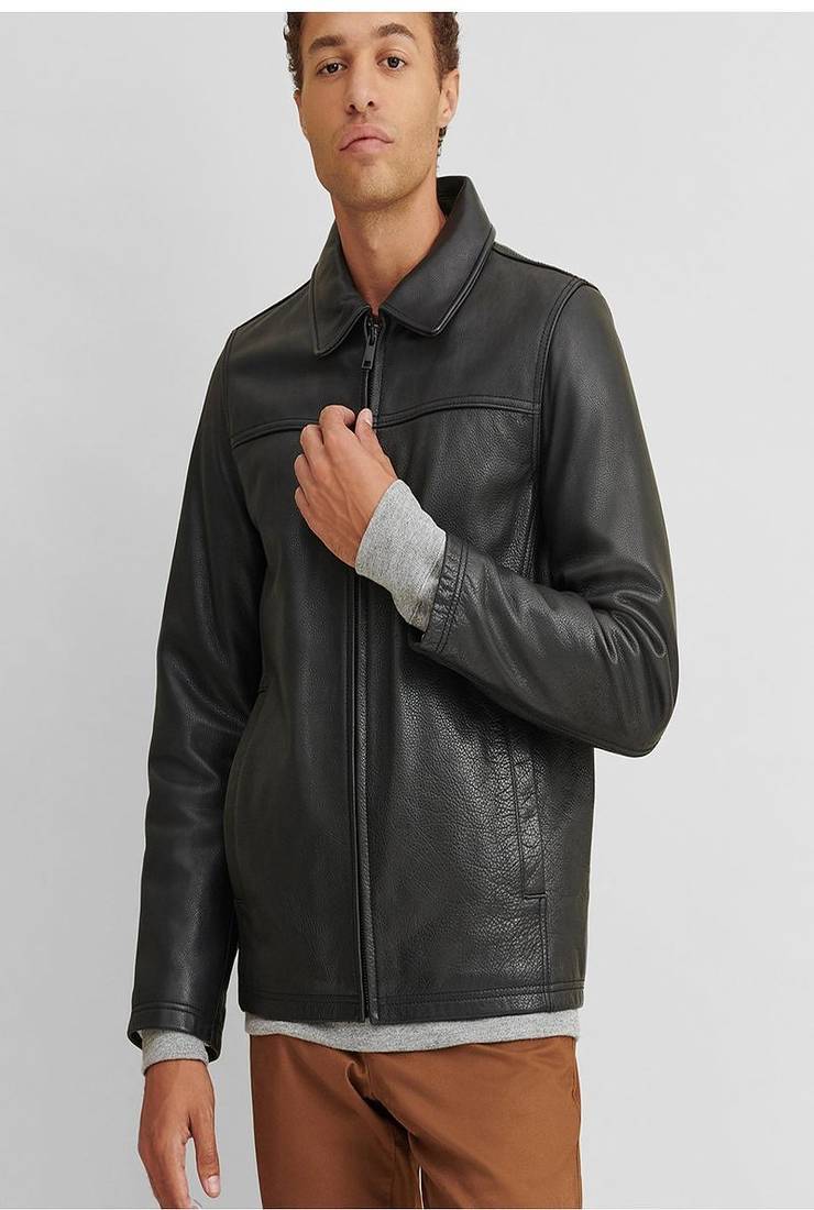 men's black lambskin leather jacket classic zip up style stylish elegant