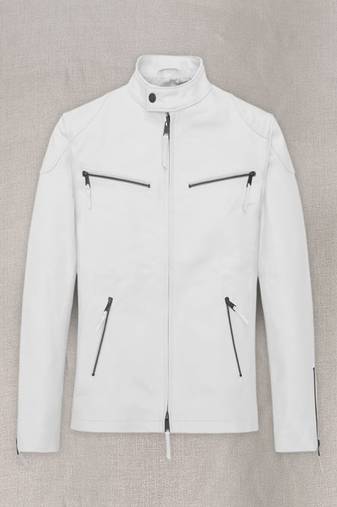 men's white lambskin cafe racer jacket asymmetrical zip closure