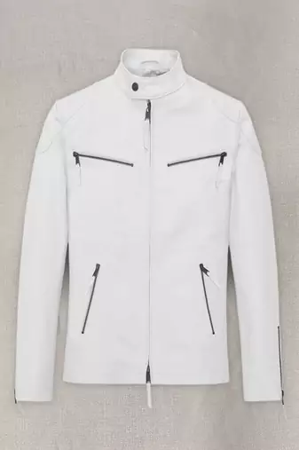 men's white lambskin cafe racer jacket asymmetrical zip closure