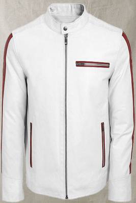 men's white lambskin leather jacket classic zip up style distinctive 1